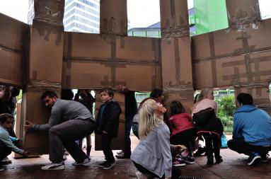 Cardboard structure at the Knowsley build
