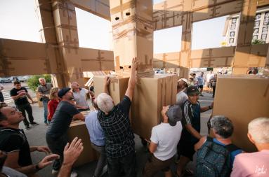Cardboard structure at the Liverpool build