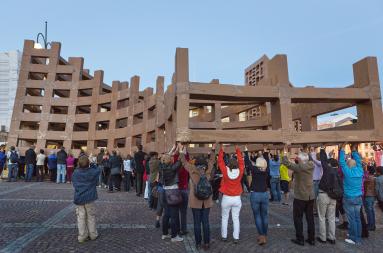 Cardboard structure at the St Helens build